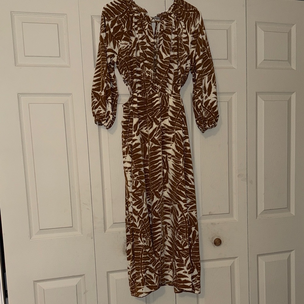 Lush Brown and Cream Long Sleeve Dress